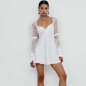 For Love and Lemons White Gabrielle Puff Long Sleeve Wedding Formal Mini Dress